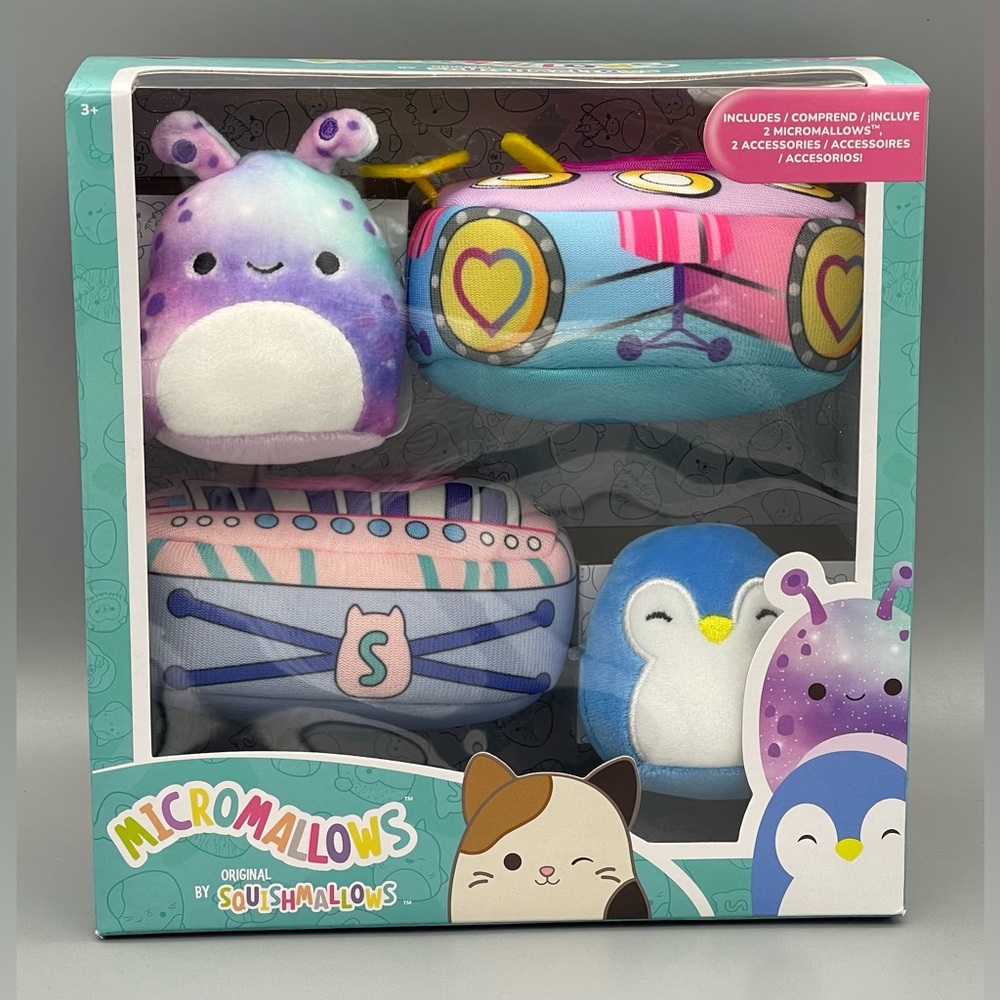 Micromallows by Squishmallows Daxxon and Puff with Drum Set and Keyboard NEW